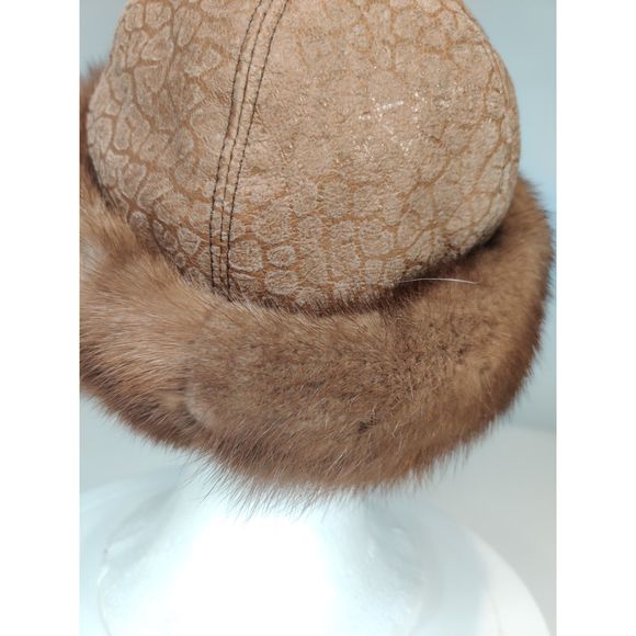 Beautiful Beige Mink And Brown w Gold Details in the Leather Hat from Canada main image 6